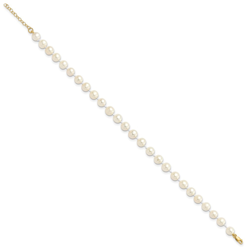 14k 6-7mm White Round Freshwater Cultured Pearl 7.25 inch with 1 Extender Bracelet/18 inch with 2 inch Extender Necklace/Button Earrings Set