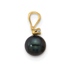 14k 5-6mm Black Round Saltwater Akoya Cultured Pearl Diamond Pendant