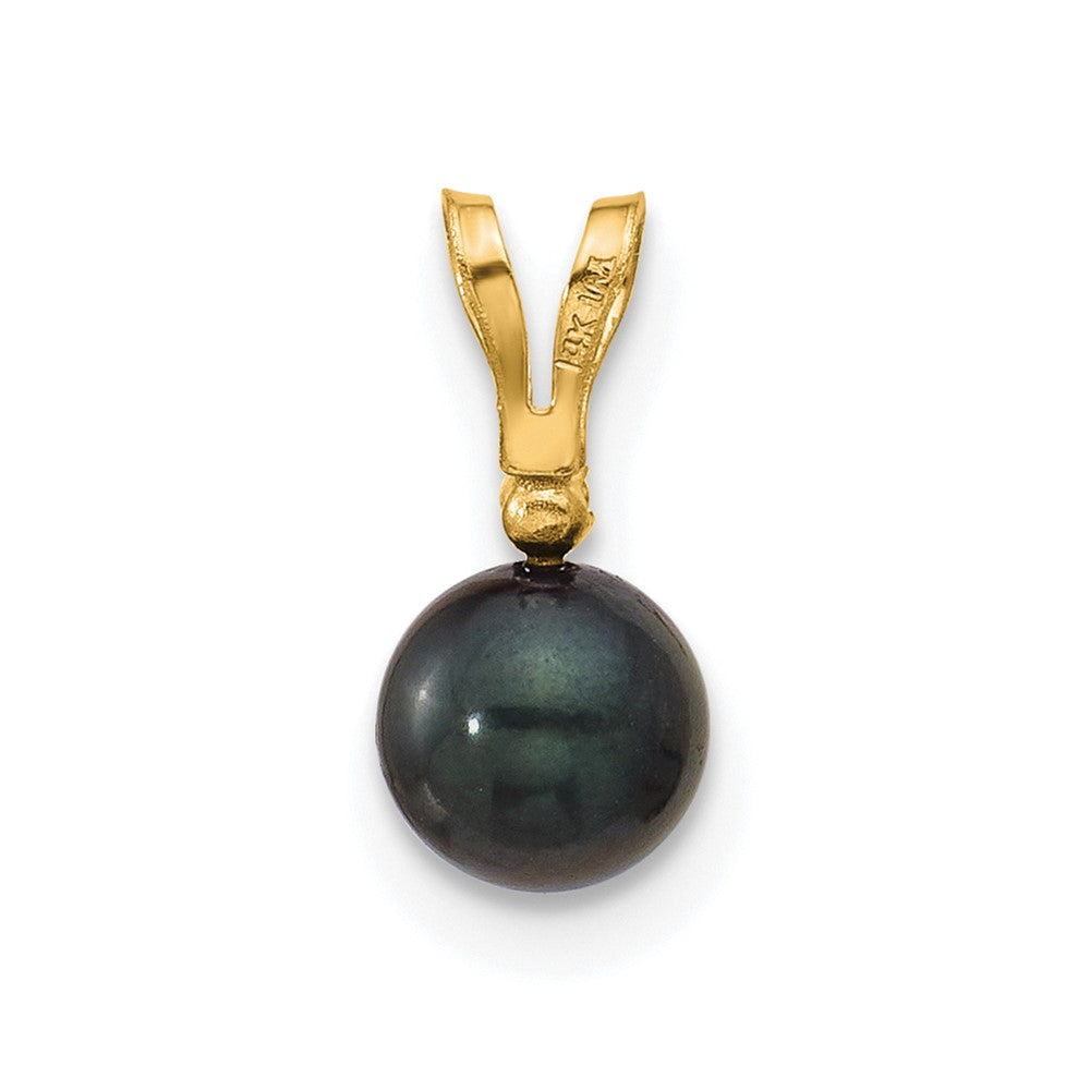 14k 5-6mm Black Round Akoya Saltwater Cultured Pearl and .01 Carat Diamond Pendant