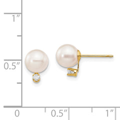 14k 6-7mm White Round Akoya Saltwater Cultured Pearl and 1/20 Carat Diamond Post Earrings