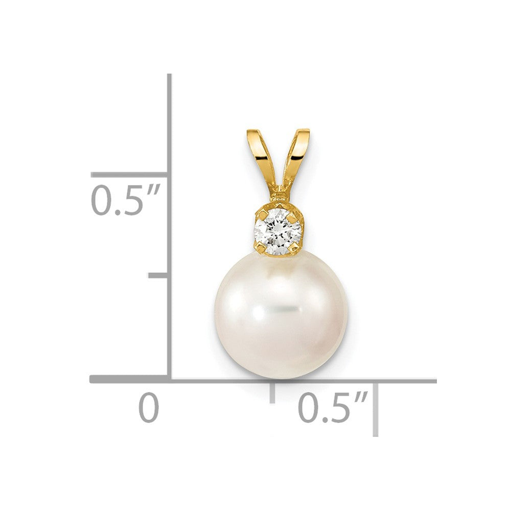 14k 8-9mm White Round Akoya Saltwater Cultured Pearl and 1/10 Carat Diamond Pendant