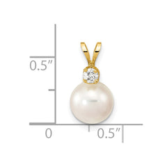 14k 8-9mm White Round Akoya Saltwater Cultured Pearl and 1/10 Carat Diamond Pendant