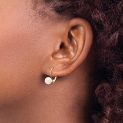 14k 6-7mm White Round Akoya Saltwater Cultured Pearl Leverback Earrings