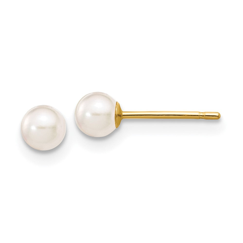 14k 3-4mm White Round Akoya Saltwater Cultured Pearl Stud Post Earrings