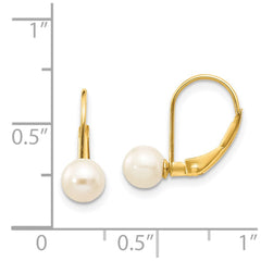 14k 5-6mm White Round Freshwater Cultured Pearl Leverback Earrings - 2