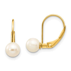 14k 5-6mm White Round Freshwater Cultured Pearl Leverback Earrings - 2