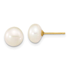 14k 7-8mm White Near-Round Freshwater Cultured Pearl 18 inch with 2 inch Extension Necklace and Button Earrings Set
