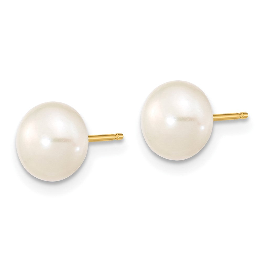 14k 7-8mm White Near-Round Freshwater Cultured Pearl 18 inch with 2 inch Extension Necklace and Button Earrings Set