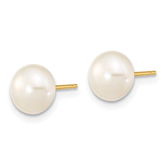 14k 7-8mm White Near-Round Freshwater Cultured Pearl 18 inch with 2 inch Extension Necklace and Button Earrings Set