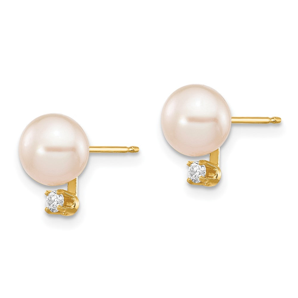 14k 6-7mm White Round Freshwater Cultured Pearl and .06 Carat Diamond Post Earrings