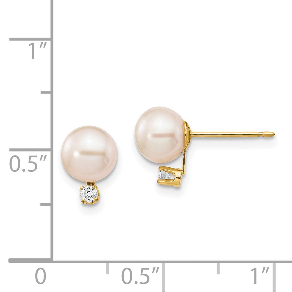 14k 6-7mm White Round Freshwater Cultured Pearl and .06 Carat Diamond Post Earrings