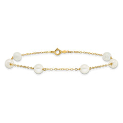14k 6-7mm White Near-Round Freshwater Cultured Pearl 6-Station 9 inch Anklet