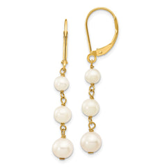 14k 4-6mm White Semi-round Freshwater Cultured Pearl Dangle Leverback Earrings