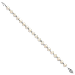 14k White Gold 6-7mm White Near-Round Freshwater Cultured Pearl Beaded 7 inch Bracelet
