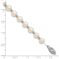 14k White Gold 6-7mm White Near-Round Freshwater Cultured Pearl Beaded 7 inch Bracelet
