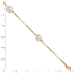 14k 7-8mm White Near-Round Freshwater Cultured Pearl 3-Station 7.25 inch Bracelet