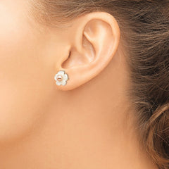 14k 3-4mm Pink Round Freshwater Cultured Pearl and 10mm White Mother of Pearl Flower Post Earrings