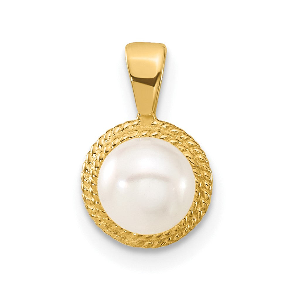 14k 5-6mm White Button Freshwater Cultured Pearl Post Earrings and Pendant Set - 2
