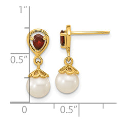 14K 6-7mm FWC Pearl Mozambique Garnet Dangle Post Earrings