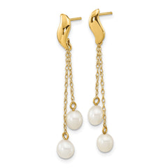 14k 4-5mm White Rice Freshwater Cultured Pearl Post Dangle Earrings