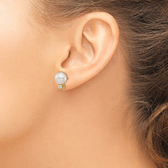 14k 8-9mm White Round Akoya Saltwater Cultured Pearl and 1/5 Carat Diamond Post Earrings