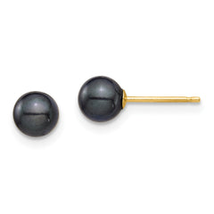 14k 5-6mm Round Black Saltwater Akoya Cultured Pearl Stud Post Earrings