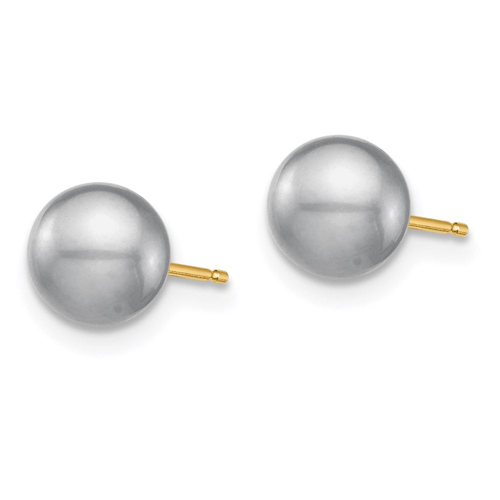 14k 6-6.5mm White/Grey/Black Round FWC Pearl 3 pair Stud Post Earrings Set