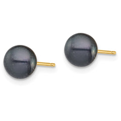 14k 6-6.5mm White/Grey/Black Round FWC Pearl 3 pair Stud Post Earrings Set