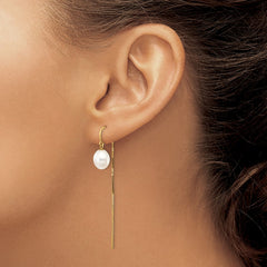 14k 7-8mm White Rice Freshwater Cultured Pearl Box Chain Threader Earrings - 2
