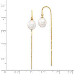 14k 7-8mm White Rice Freshwater Cultured Pearl Box Chain Threader Earrings - 2