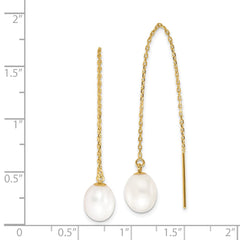 14k 7-8mm White Rice Freshwater Cultured Pearl Cable Chain Threader Earrings