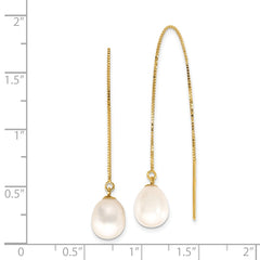 14k 7-8mm White Teardrop Freshwater Cultured Pearl Box Chain Threader Earrings