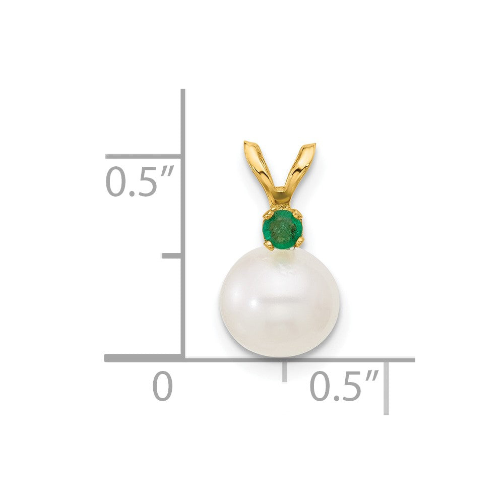 14k 7-7.5mm White Round Freshwater Cultured Pearl and .09EM Emerald Pendant