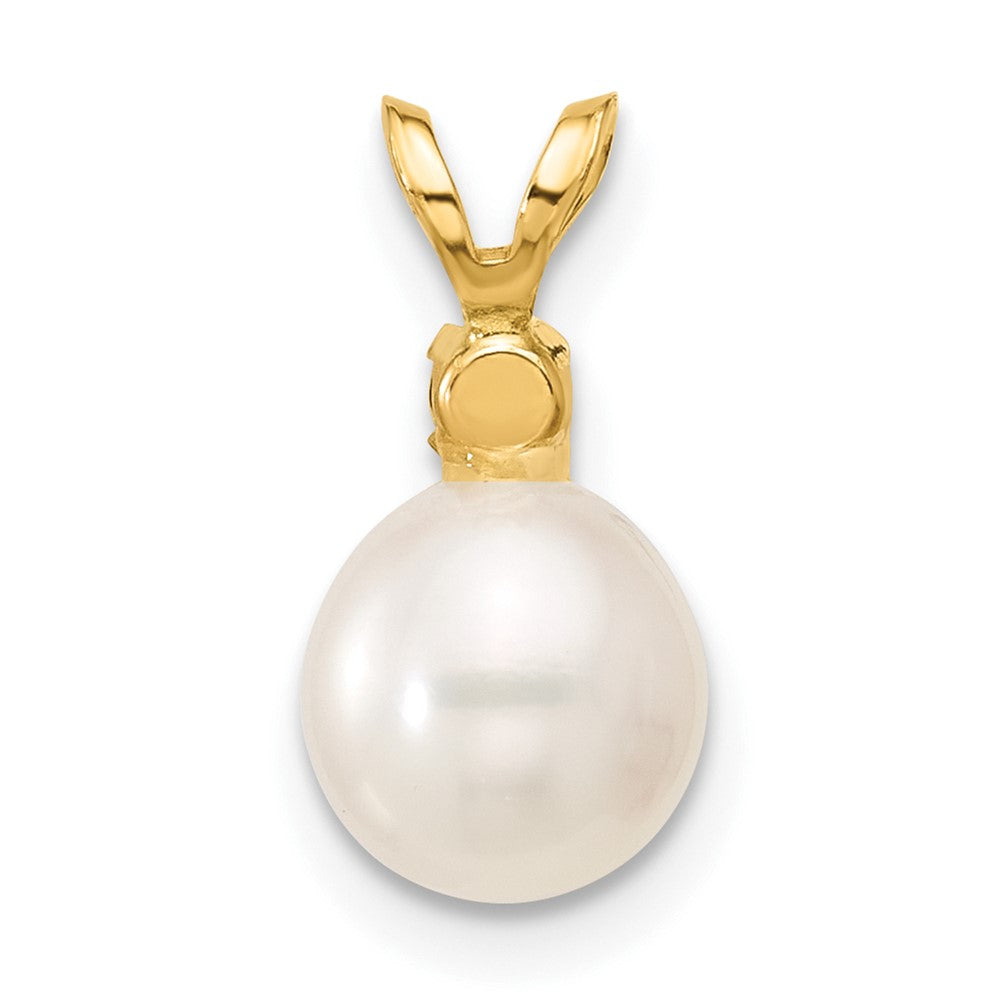 14k 7-7.5mm White Round Freshwater Cultured Pearl and .09GA Garnet Pendant