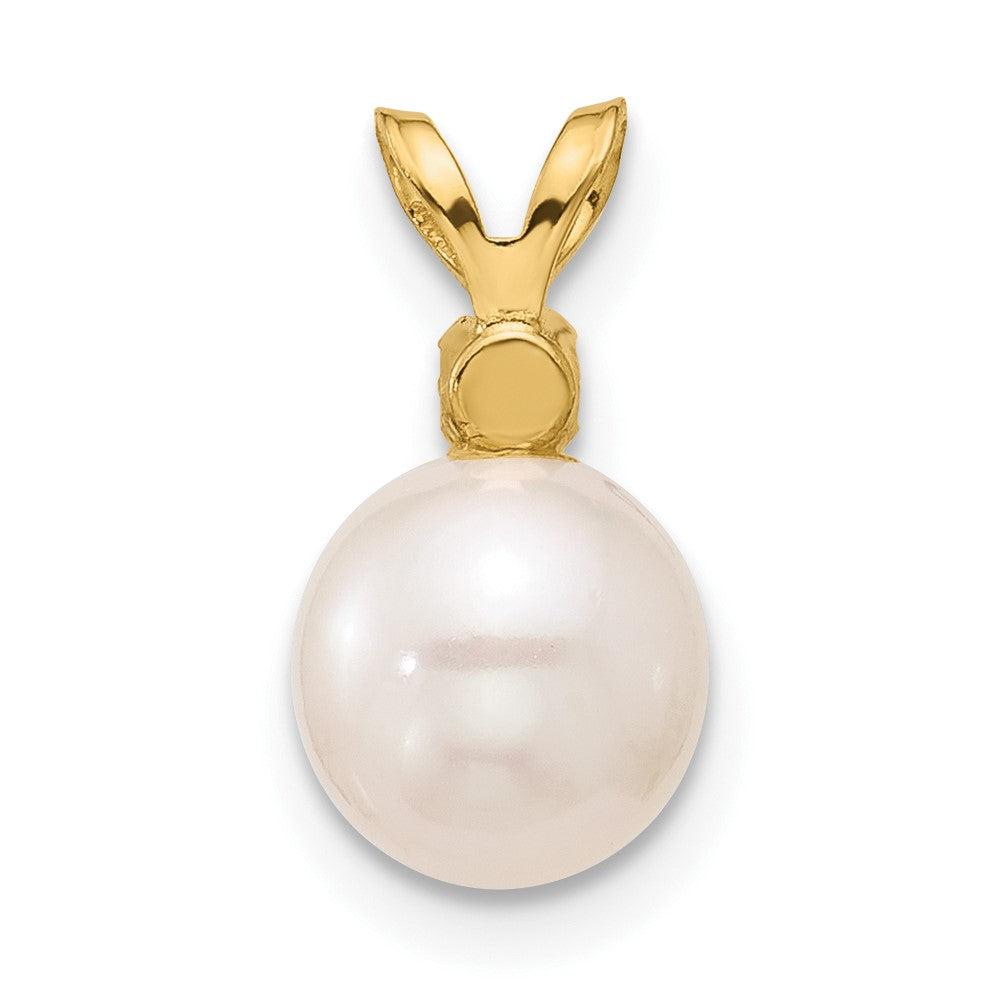 14k 7-7.5mm White Round Freshwater Cultured Pearl and .07PE Peridot Pendant