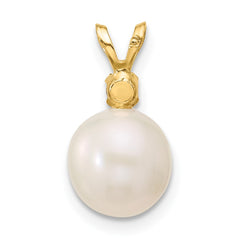 14k 8-8.5mm White Round Freshwater Cultured Pearl and .07AM Amethyst Pendant