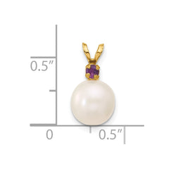 14k 8-8.5mm White Round Freshwater Cultured Pearl and .07AM Amethyst Pendant