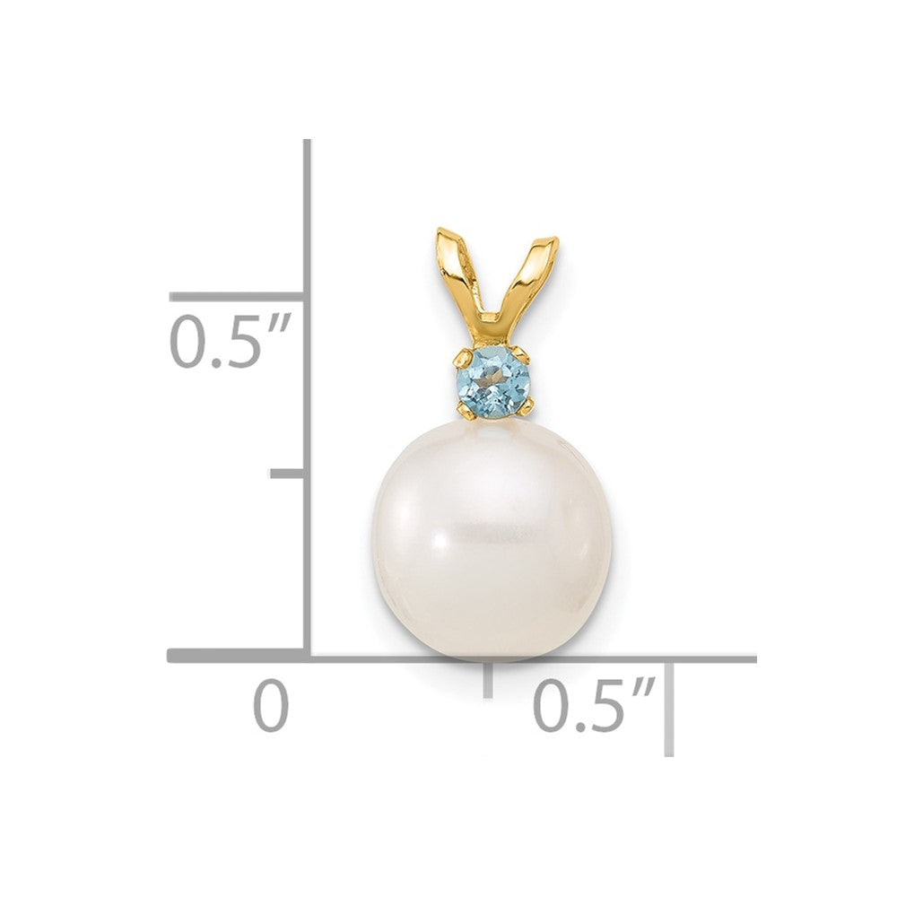 14k 8-8.5mm White Round Freshwater Cultured Pearl and .09BT Blue Topaz Pendant