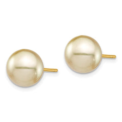 14k 9-10mm Round Golden South Sea Saltwater Cultured Pearl Post Earrings
