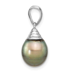 14k White Gold 9-10mm Black Teardrop Tahitian Saltwater Cultured Pearl Pendant - 2