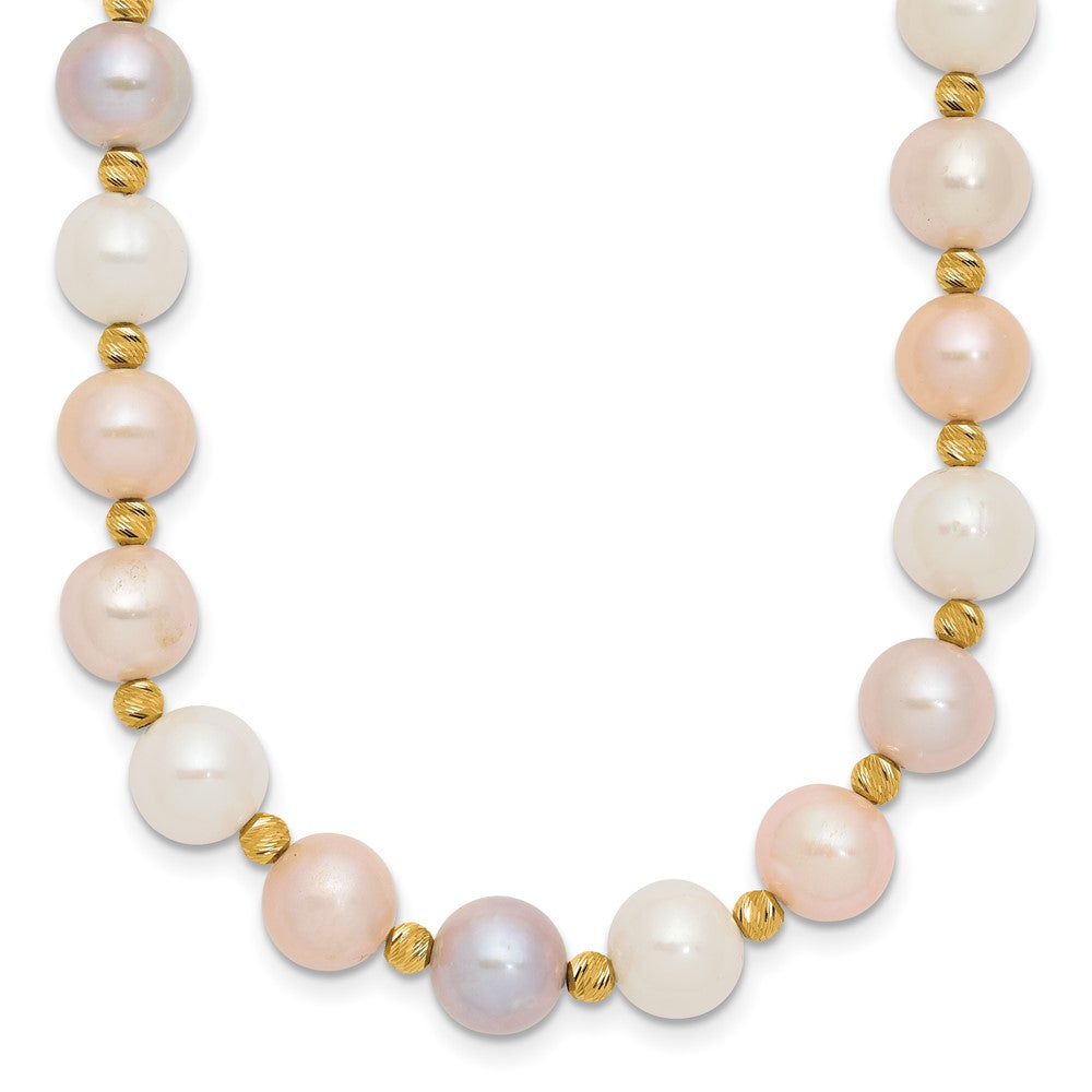 14K 8-9mm Semi-round Pink/Purple/White FWC Pearl D/C Beaded Necklace