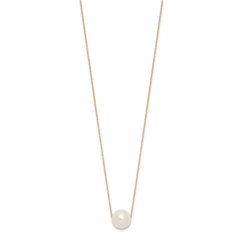 14K Rose Gold 10-11mm Round White FWC Pearl Rope Necklace