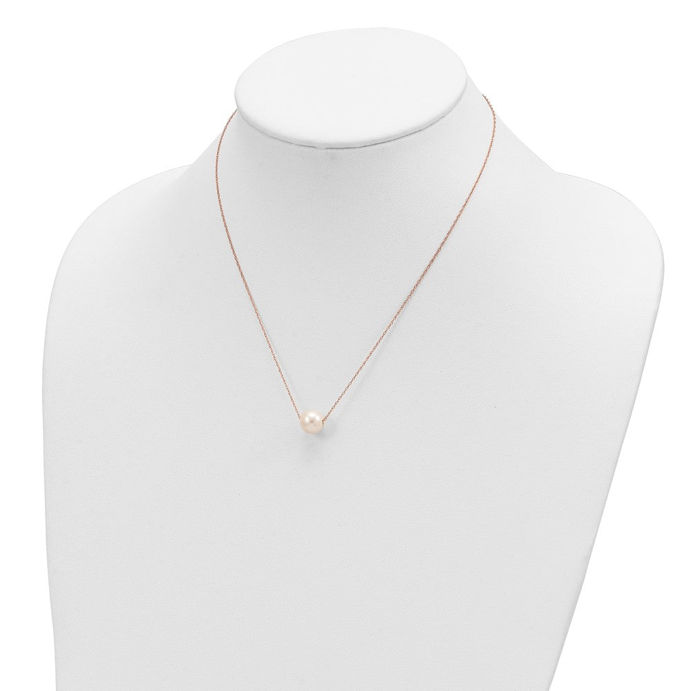 14K Rose Gold 10-11mm Round White FWC Pearl Rope Necklace