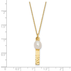 14K 6-7mm Rice White FWC Pearl Brushed Necklace