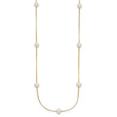 14K 5-6mm Round White FWC Pearl 9-Station Necklace