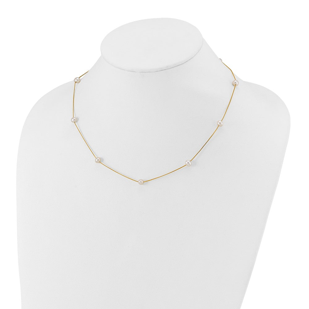 14K 5-6mm Round White FWC Pearl 9-Station Necklace