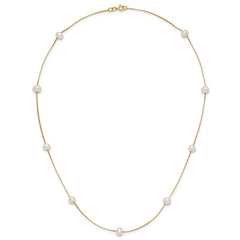 14K 5-6mm Round White FWC Pearl 9-Station Necklace