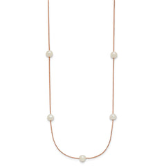 14K Rose Gold 5-6mm Round White FWC Pearl 9-Station Necklace