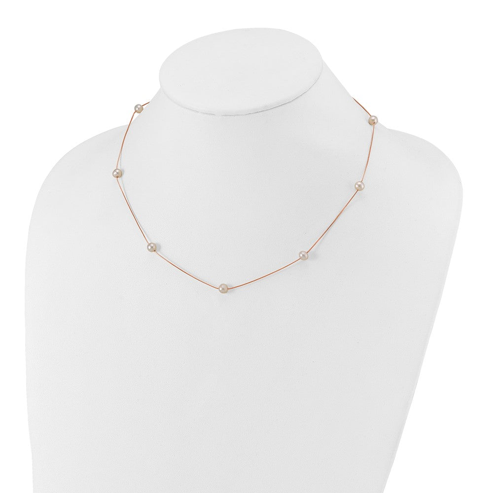 14k Rose Gold 5-6mm White Near-Round Freshwater Cultured Pearl 9-Station 18 inch Necklace