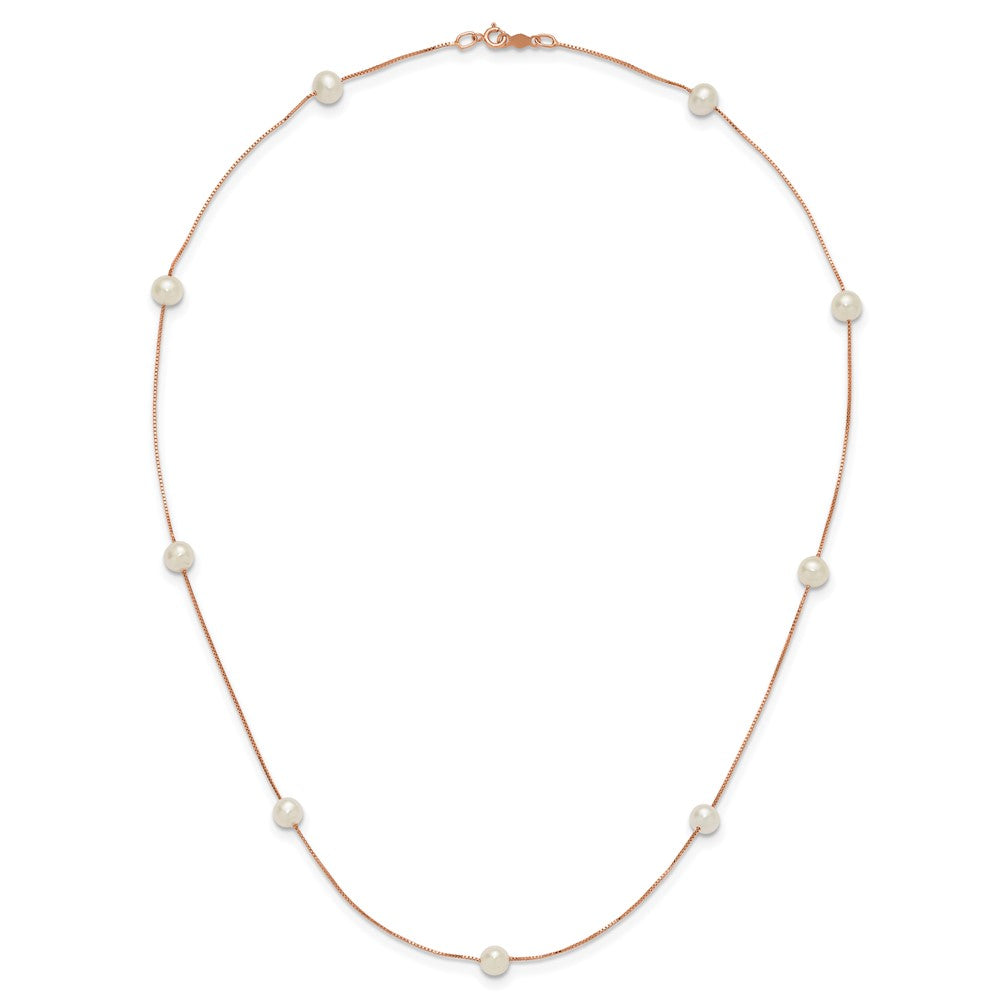 14K Rose Gold 5-6mm Round White FWC Pearl 9-Station Necklace
